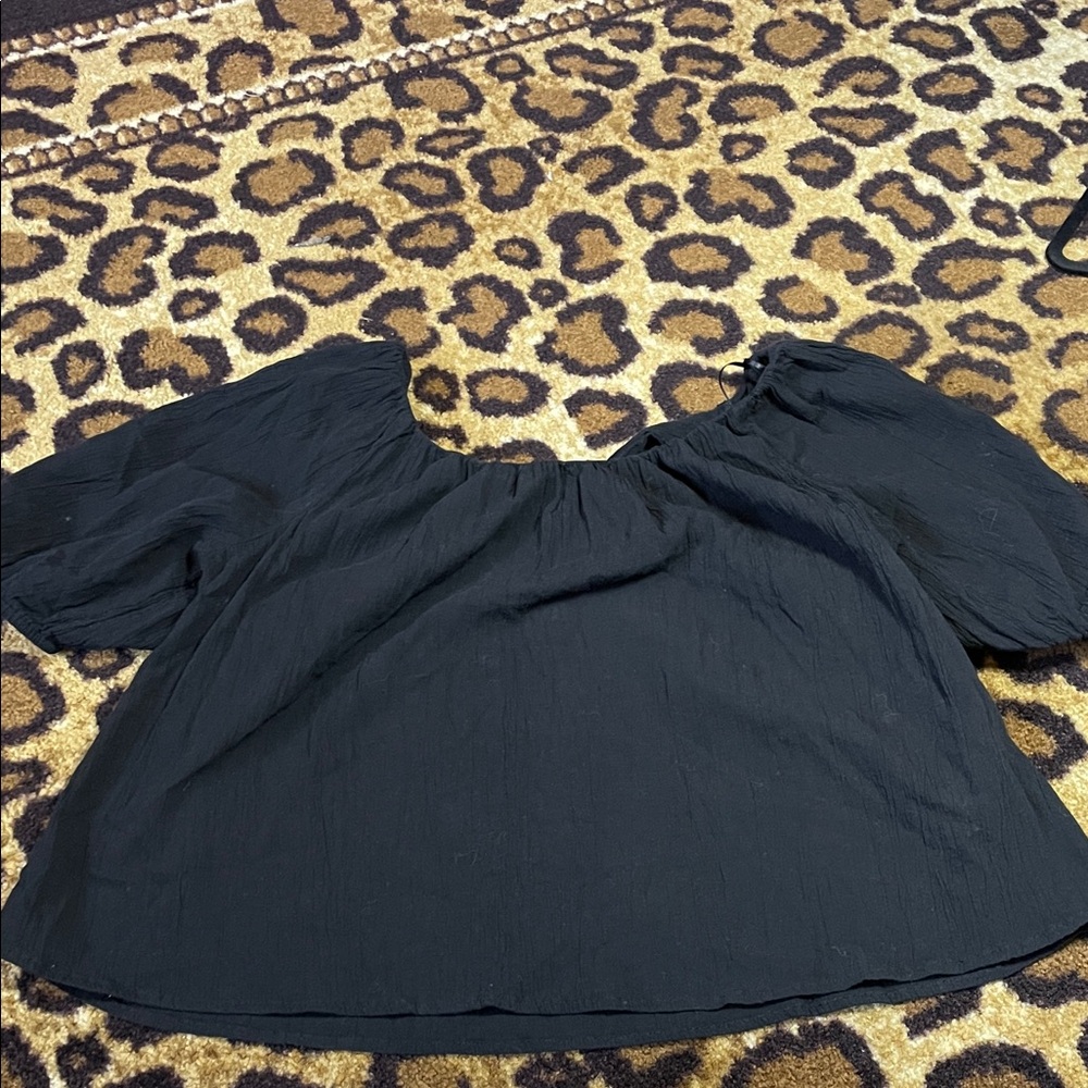 Old Navy Black Cotton Peasant Top |Women’s Medium | Tie-Back Short Sleeve Blouse